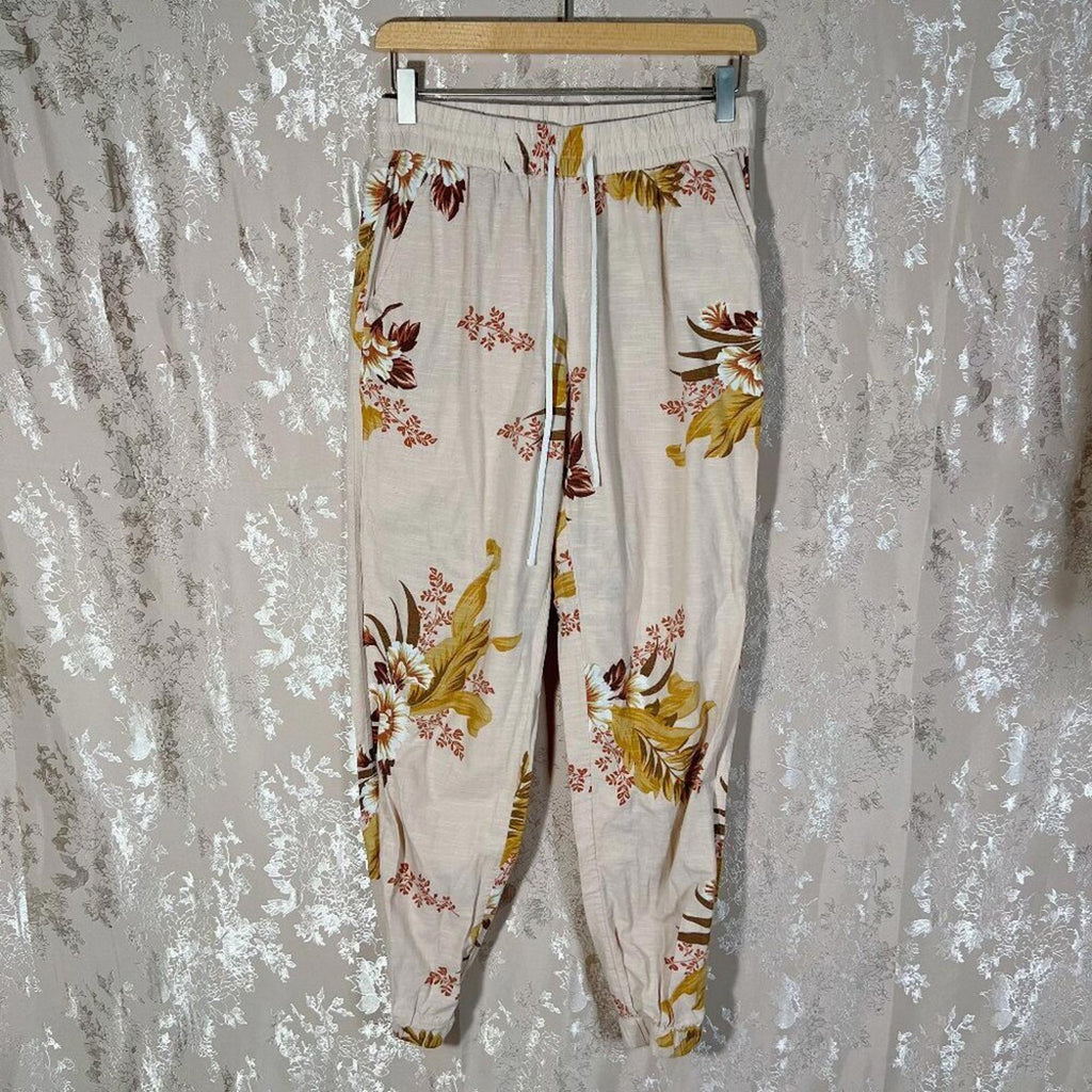 Urban Outfitters UO Drawstring Joggers Tan Floral Print Women's Size S