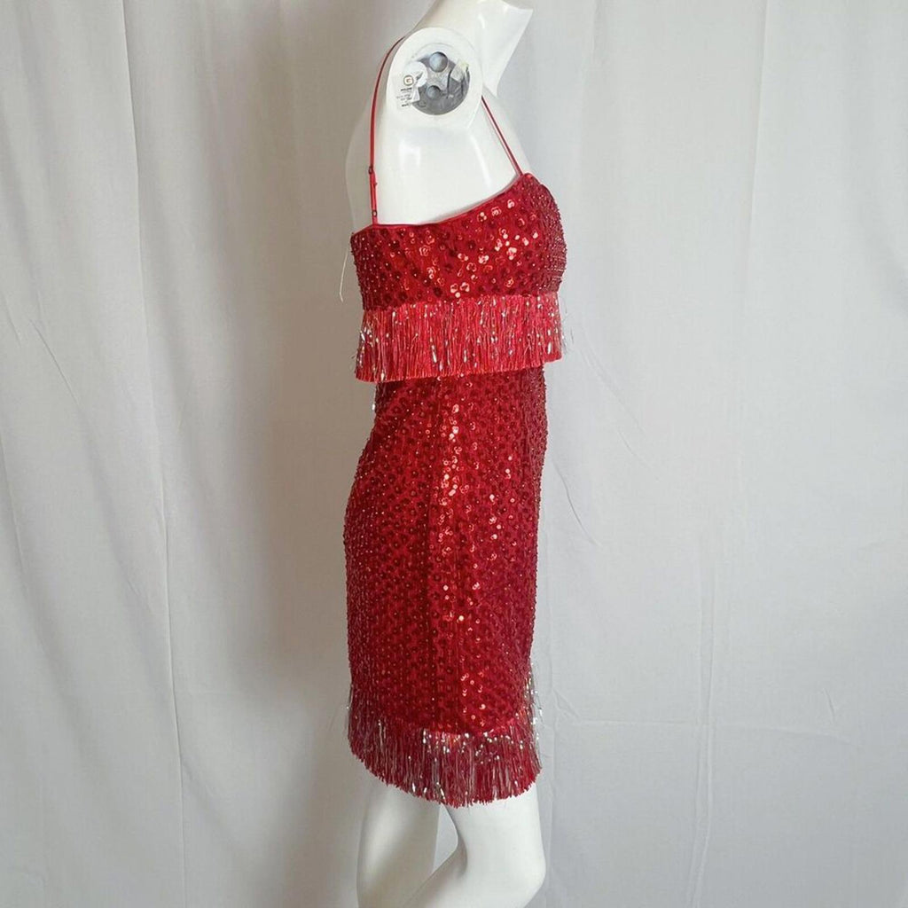 NWT Saylor Caitriona Sequin Fringe Mini Dress Red Sequined Dress Women's Size S