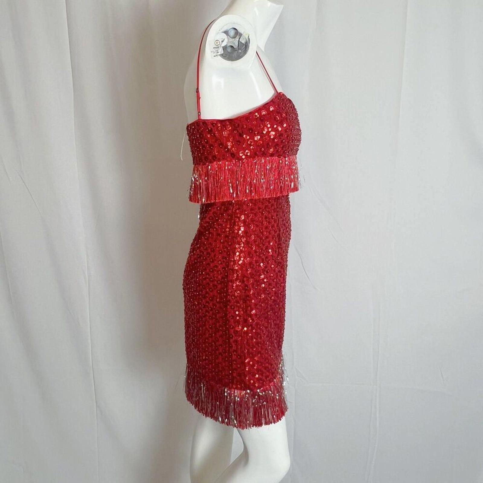 NWT Saylor Caitriona Sequin Fringe Mini Dress Red Sequined Dress Women's Size S