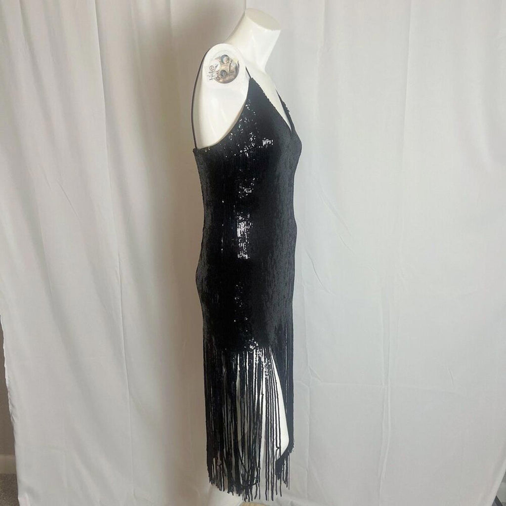 Forever 21 Black Sequined Fringe Dress Flapper Dress Women's Size M