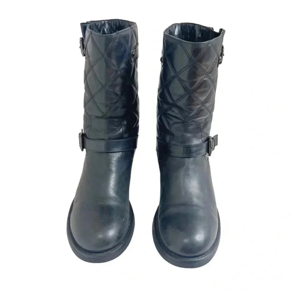 Aquatalia by Marvin K Sherry Black Quilted Leather Moto Boots Women's Size 12