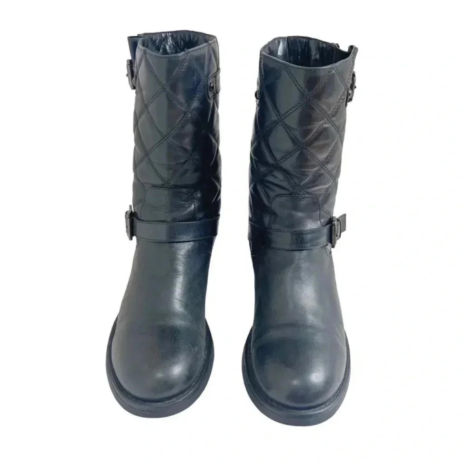 Aquatalia by Marvin K Sherry Black Quilted Leather Moto Boots Women's Size 12
