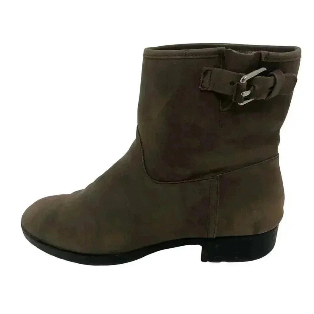 GAP Distressed Leather Mushroom Brown Leather Booties Buckle Moto Boot
