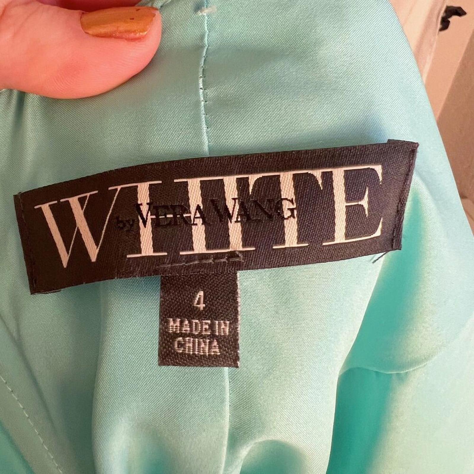 Vera Wang White Aqua Blue Chiffon One Shoulder Ruffle Summer Maxi Dress Size 4