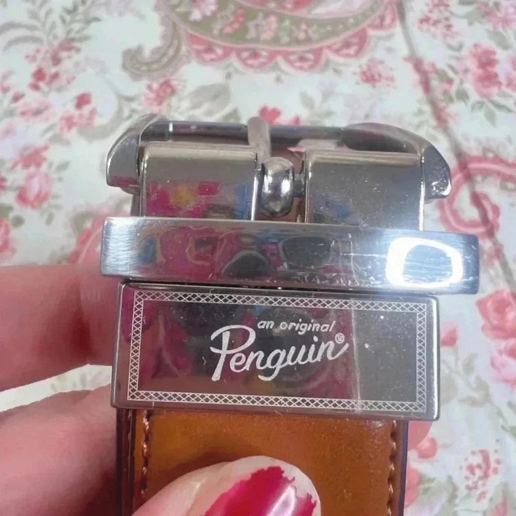 Original Penguin Cognac Leather Belt Silver Square Buckle Size 36