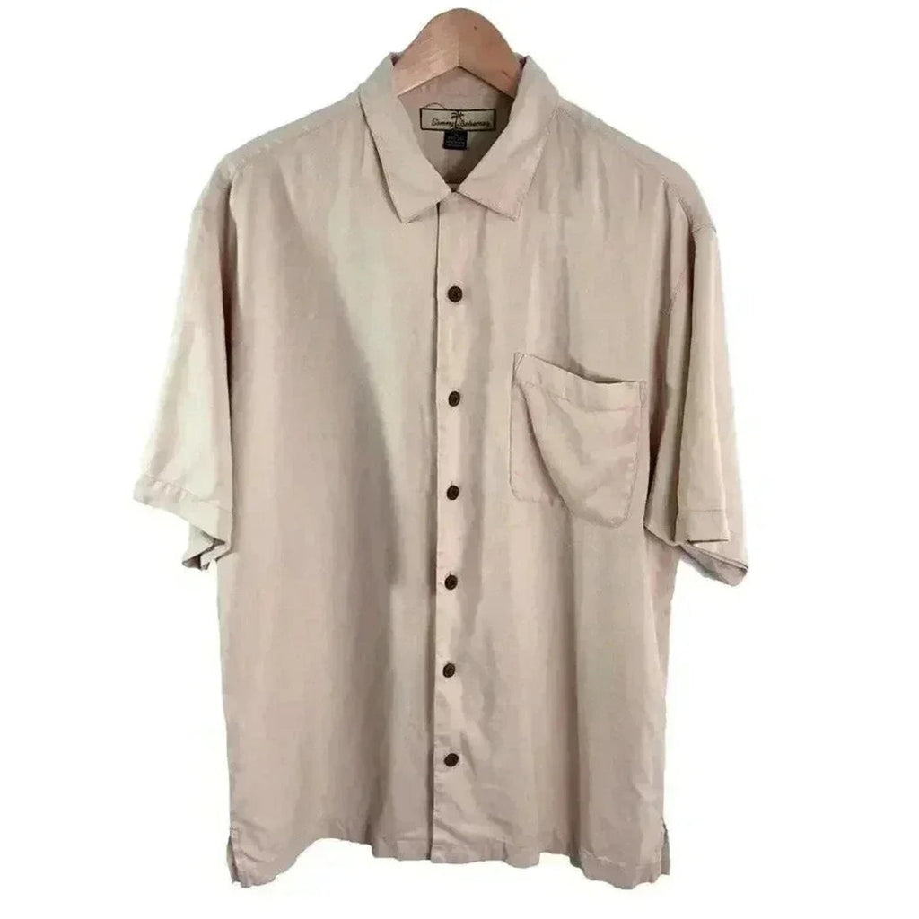 Tommy Bahama Silk Tan Beige Button Down Cigar Club Shirt Men's Size M