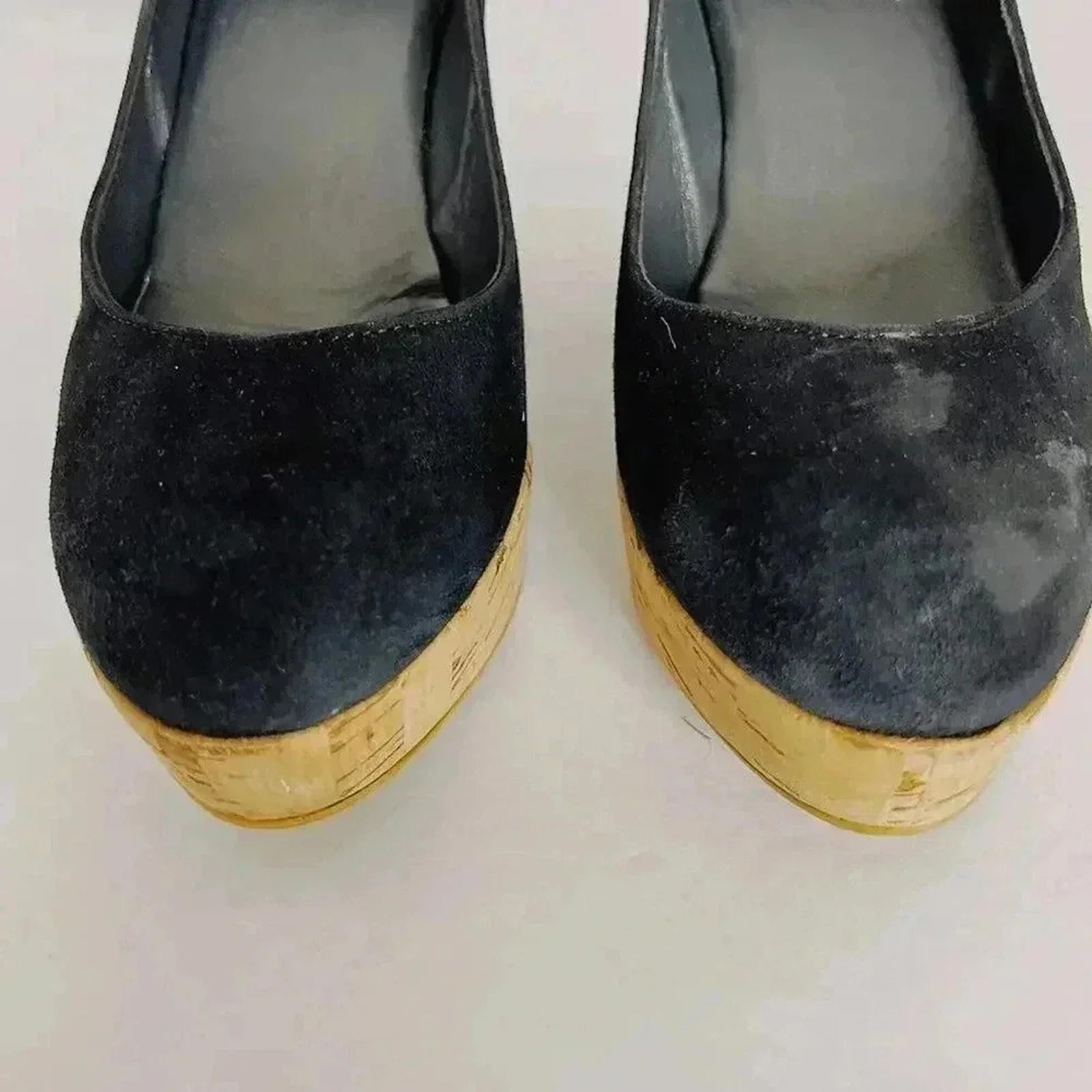 Stuart Weitzman Vintage Black Suede Leather Cork Wedges Women's Size 5