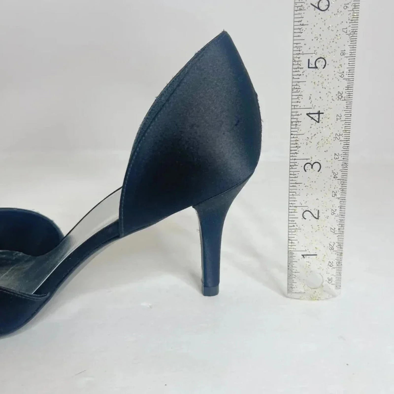 Stuart Weitzman Alas Crystal-Bow d’Orsay Black Satin Pump Women's Size 8.5