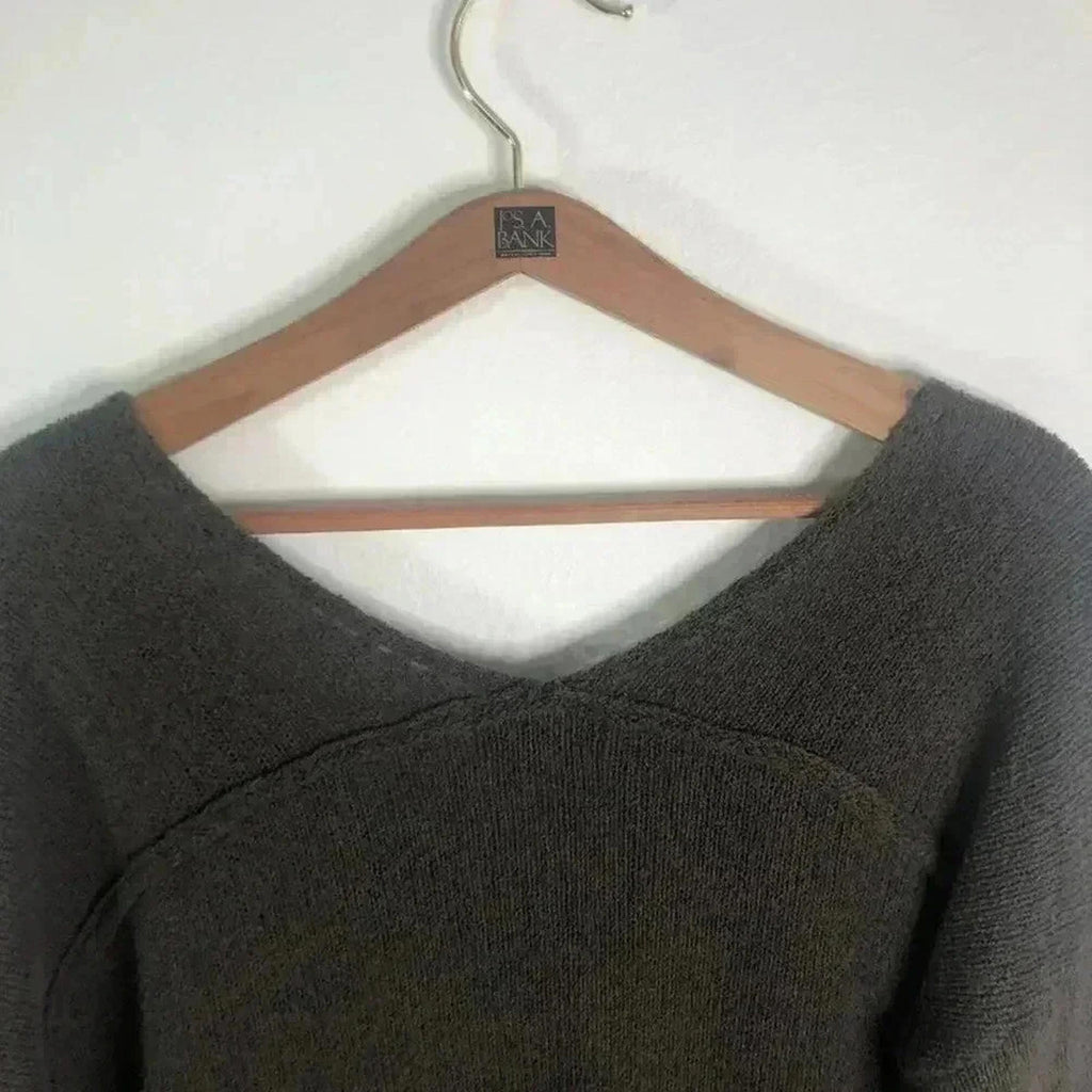 ANGL Brown Knit Sweater Exposed Seams V Neck Grunge Punk Women's Size S/M