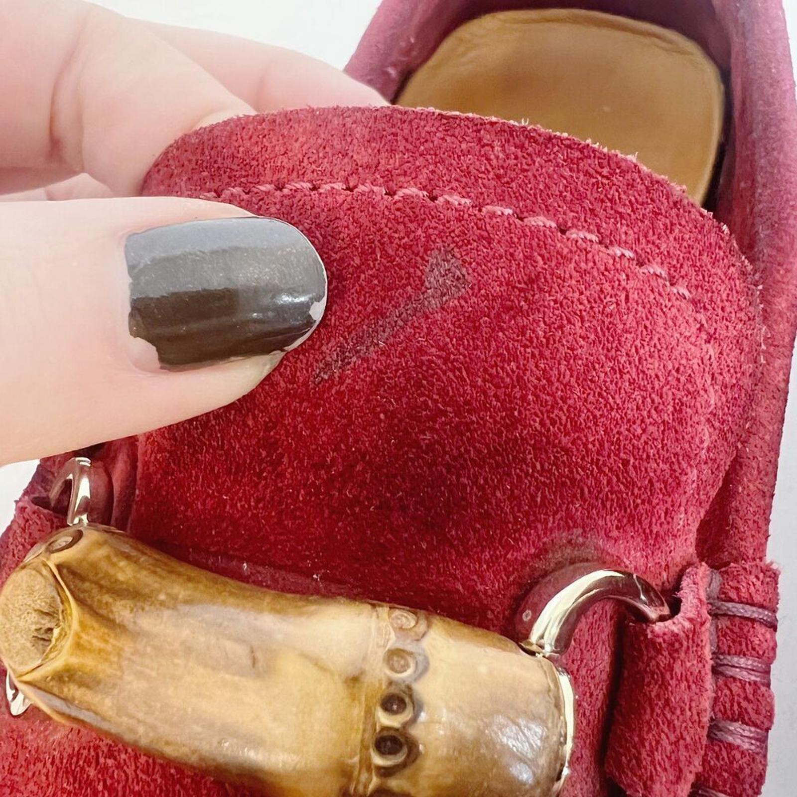 Gucci Men's Red Suede Horsebit Loafers Driving Loafers Bamboo Size 10