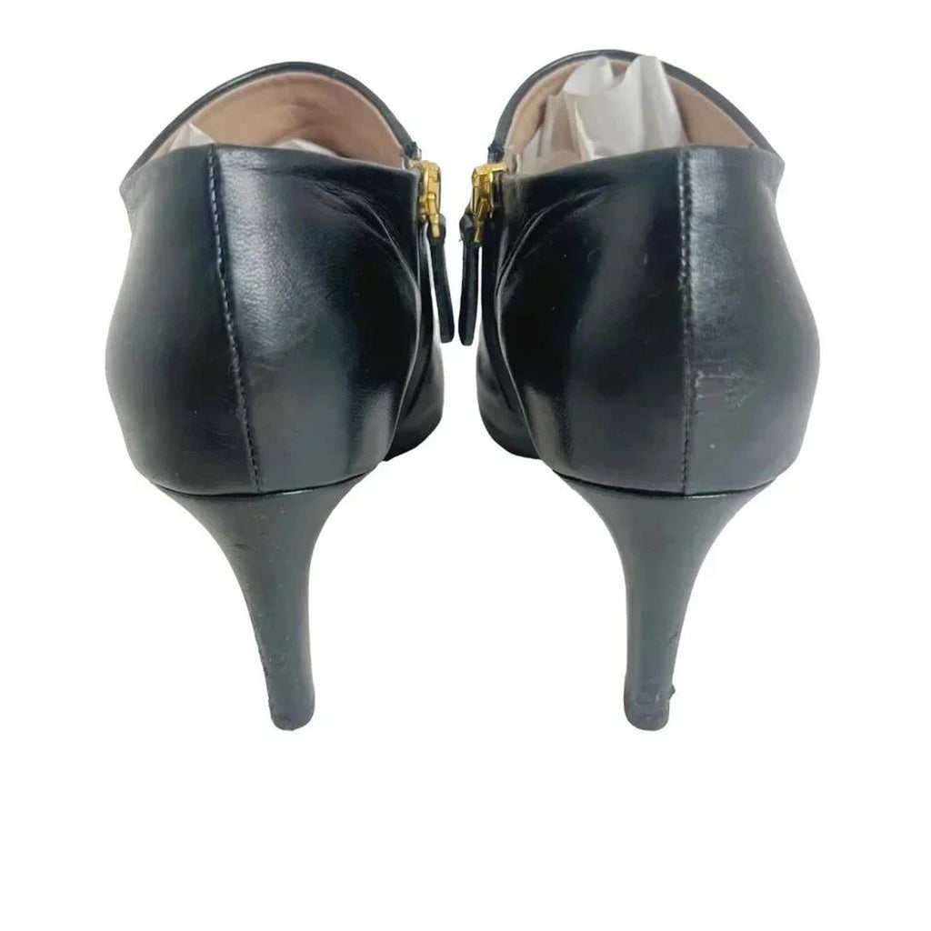 Chloe RARE Black Leather Heeled Booties Gold Detailing Women's Size 36.5 EU 6.5