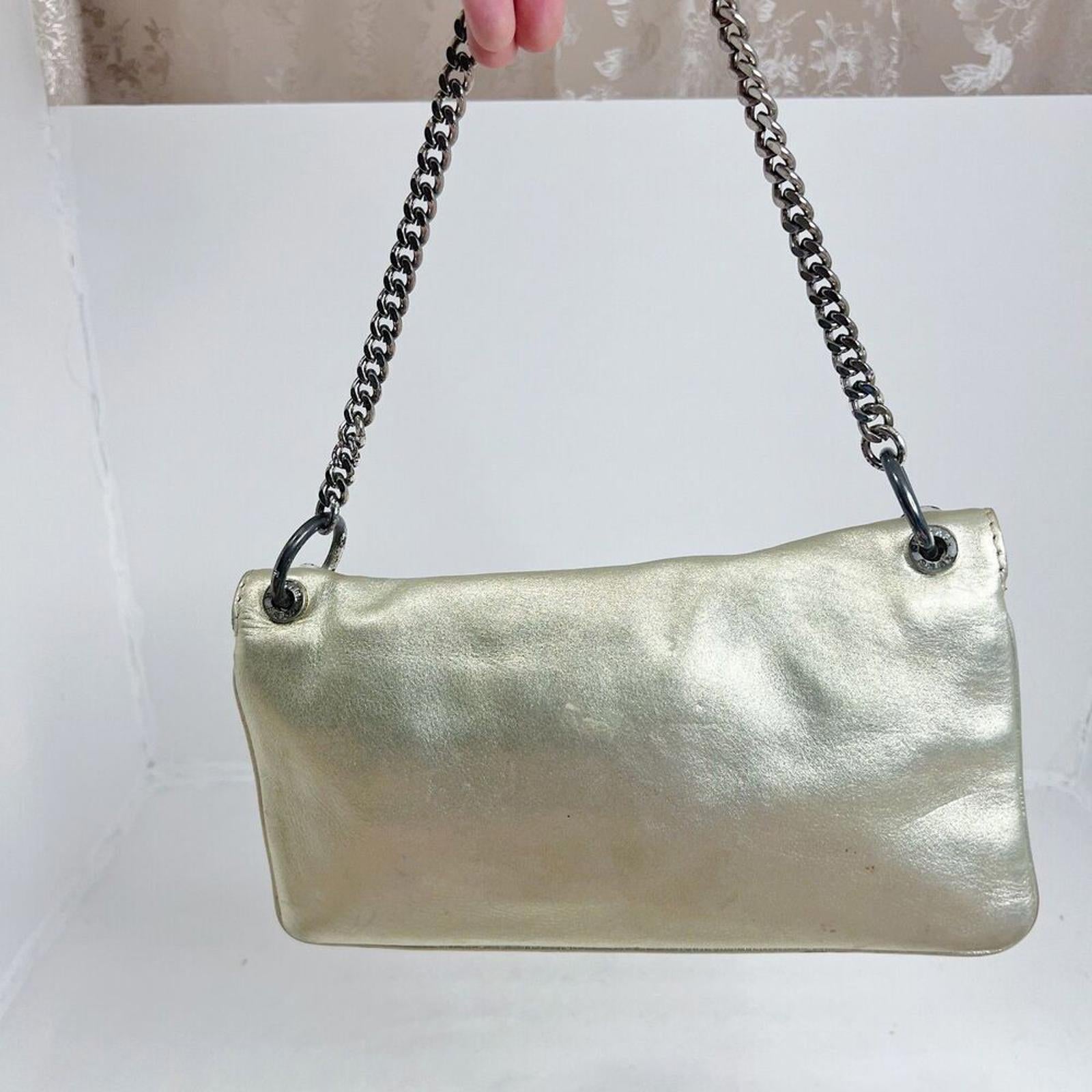 Vintage Michael Kors Fulton Gold Leather Shoulder Bag Silver Chain Purse