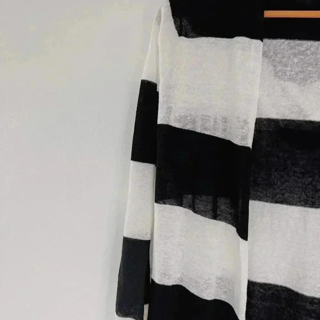 Acrobat Black and White Striped Linen Cardigan Long Sleeve Women's Size S