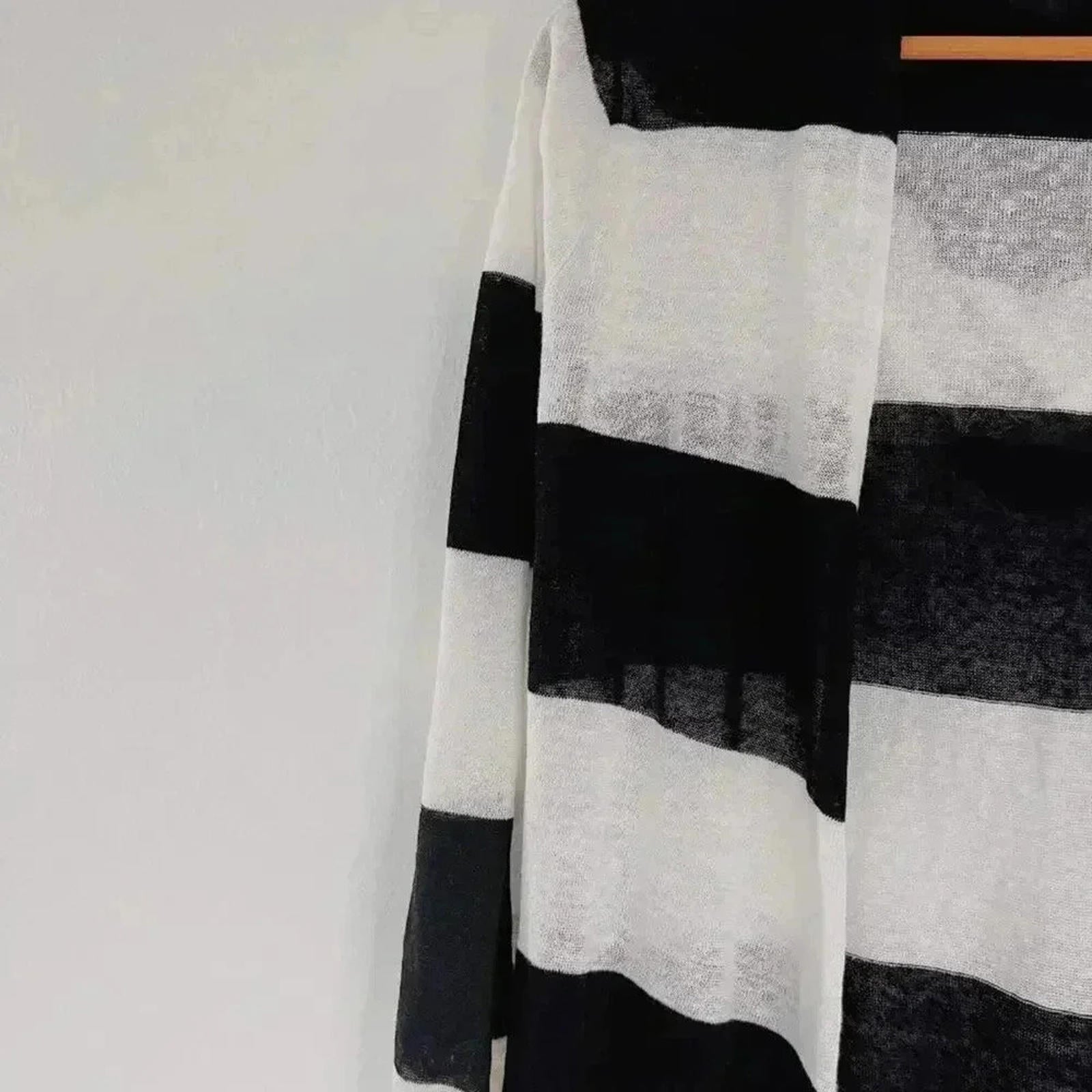 Acrobat Black and White Striped Linen Cardigan Long Sleeve Women's Size S