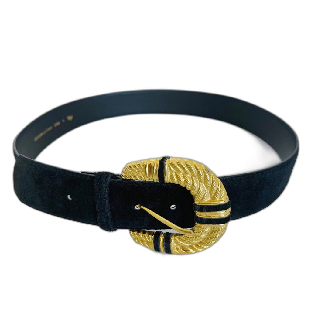 Magid Black Suede Belt Gold Statement Buckle Vintage 90s y2k Women's Size L