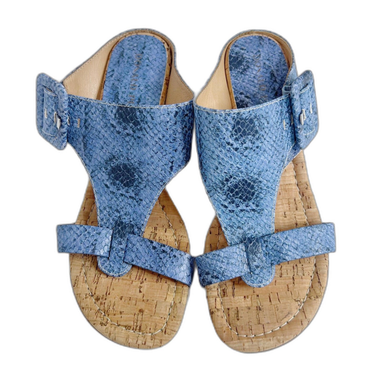 NWOT Donald Pliner Ofelia Wedge Sandal in Denim Blue Snakeskin Leather Size 9