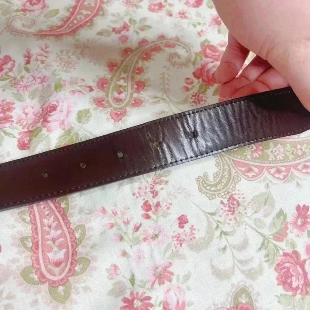 Men's Black Pebbled Leather Belt Gunmetal Buckle Brown Interior Size 36