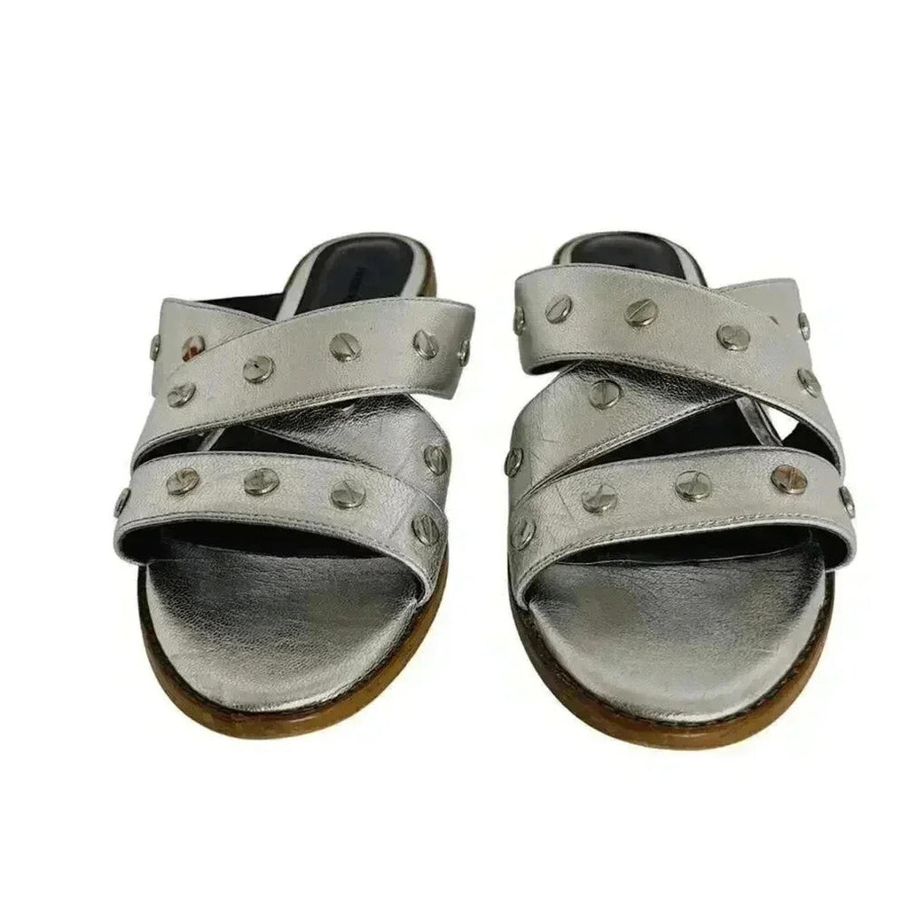 Rebecca Minkoff Silver Leather Studded Strappy Sandals Women's Size 8