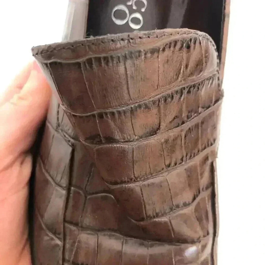 Vintage Franco Sarto Brown Crocodile Print Leather Men's Loafers
