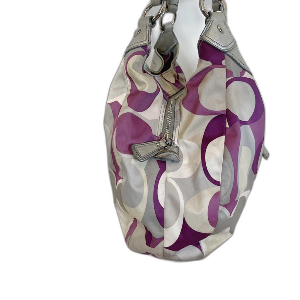 Coach y2k Vintage Signature Soho Satin Scarf Print Purple Silver Monogram Bag