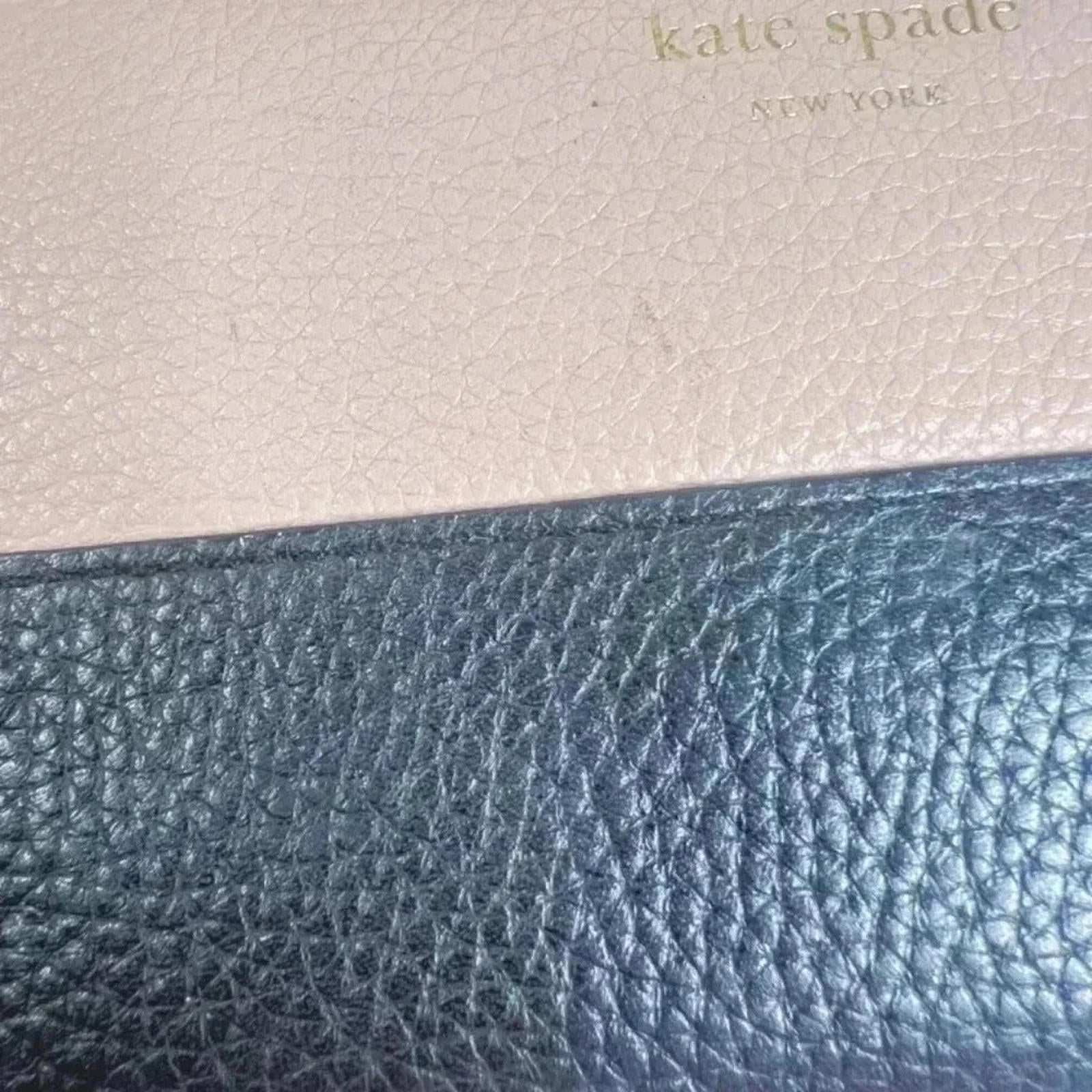 Kate Spade Light Pink and Black Colorblock Wristlet Pebbled Leather Ballerina
