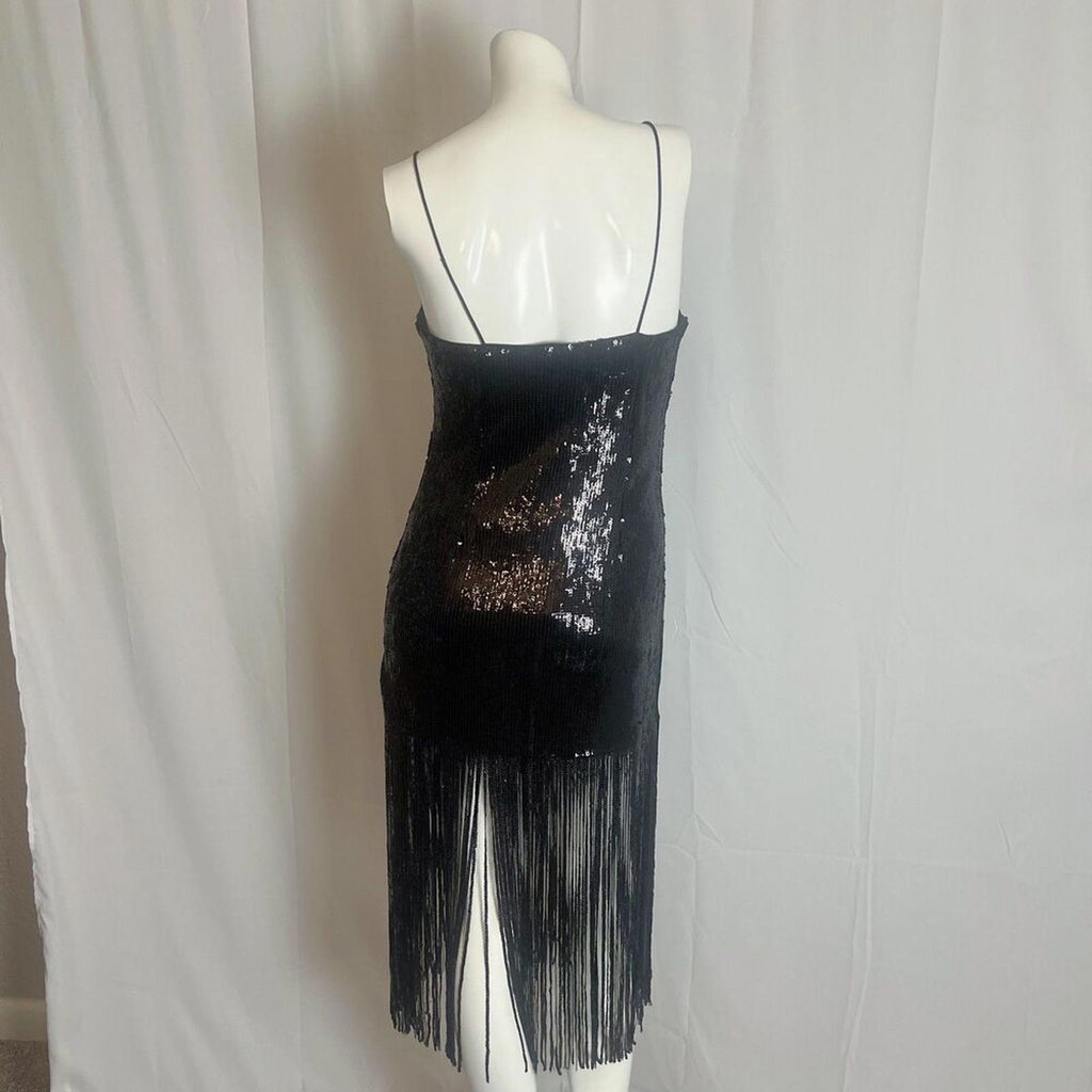Forever 21 Black Sequined Fringe Dress Flapper Dress Women's Size M