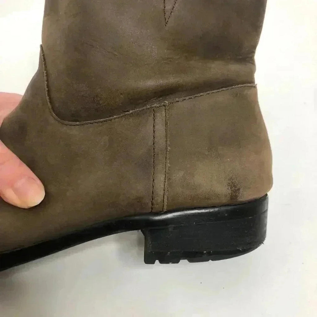 GAP Distressed Leather Mushroom Brown Leather Booties Buckle Moto Boot