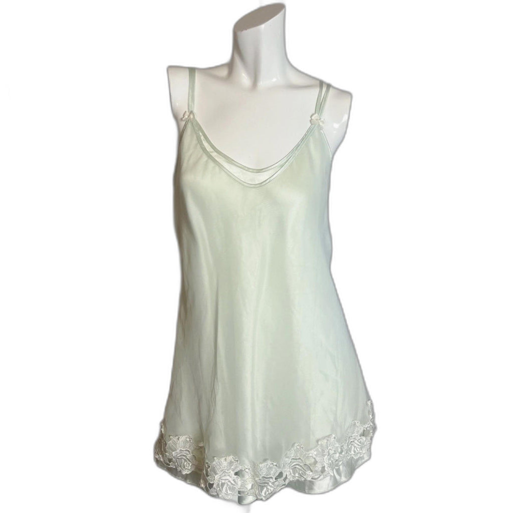 Vintage 80s Alexandra Nicole Light Pastel Green Mint Satin Women's Size S