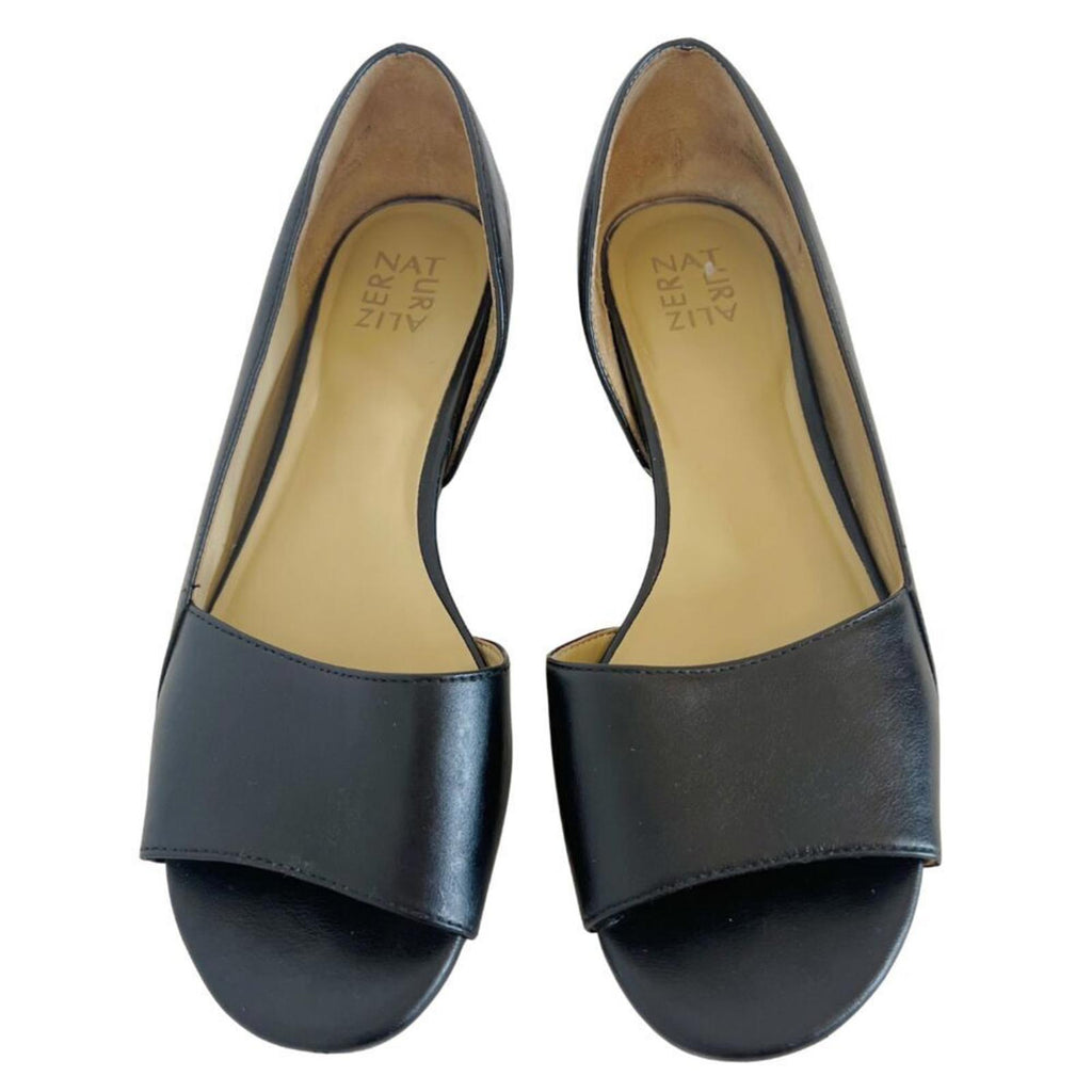 Naturalizer Roma Black Leather D'Orsay Open Toed Flat Women's Size 10