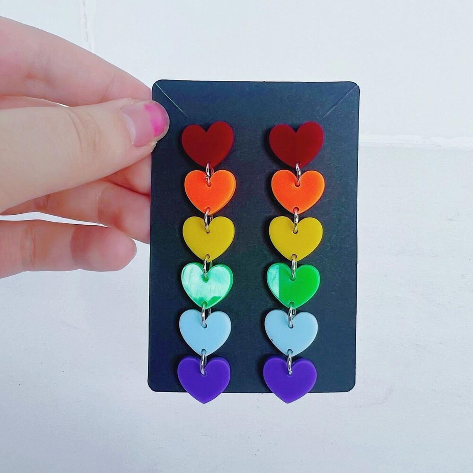 Rainbow Heart Earrings Pride Drop Dangling Earrings LGBTQ+