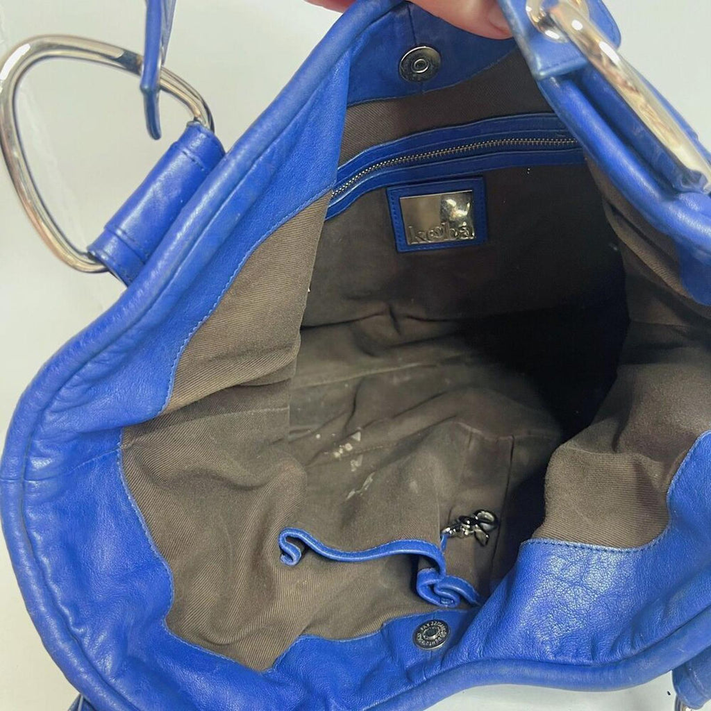 RARE y2k Vintage Kooba Royal Blue Leather Shoulder Bag Handbag Silver Accents