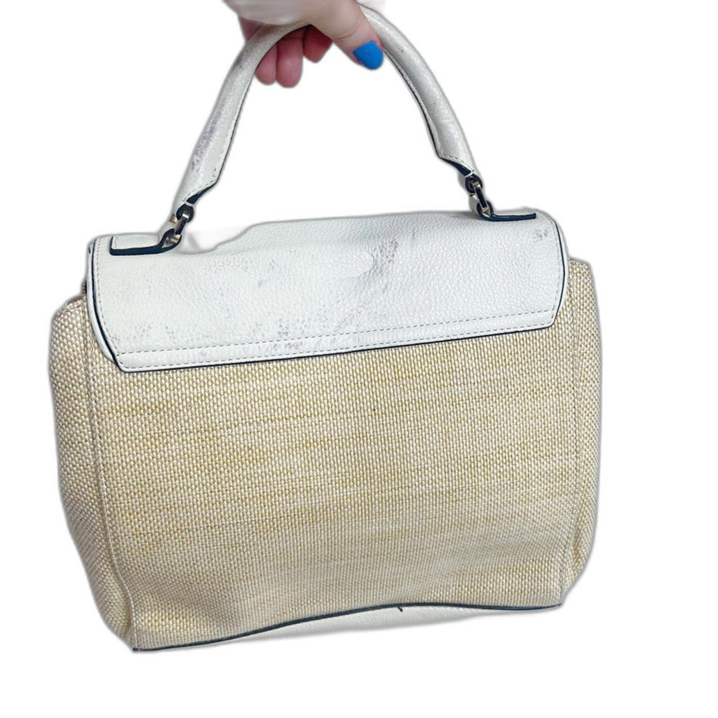 Kate Spade Laurel Wesley Place Convertible Satchel Tan Woven White Leather