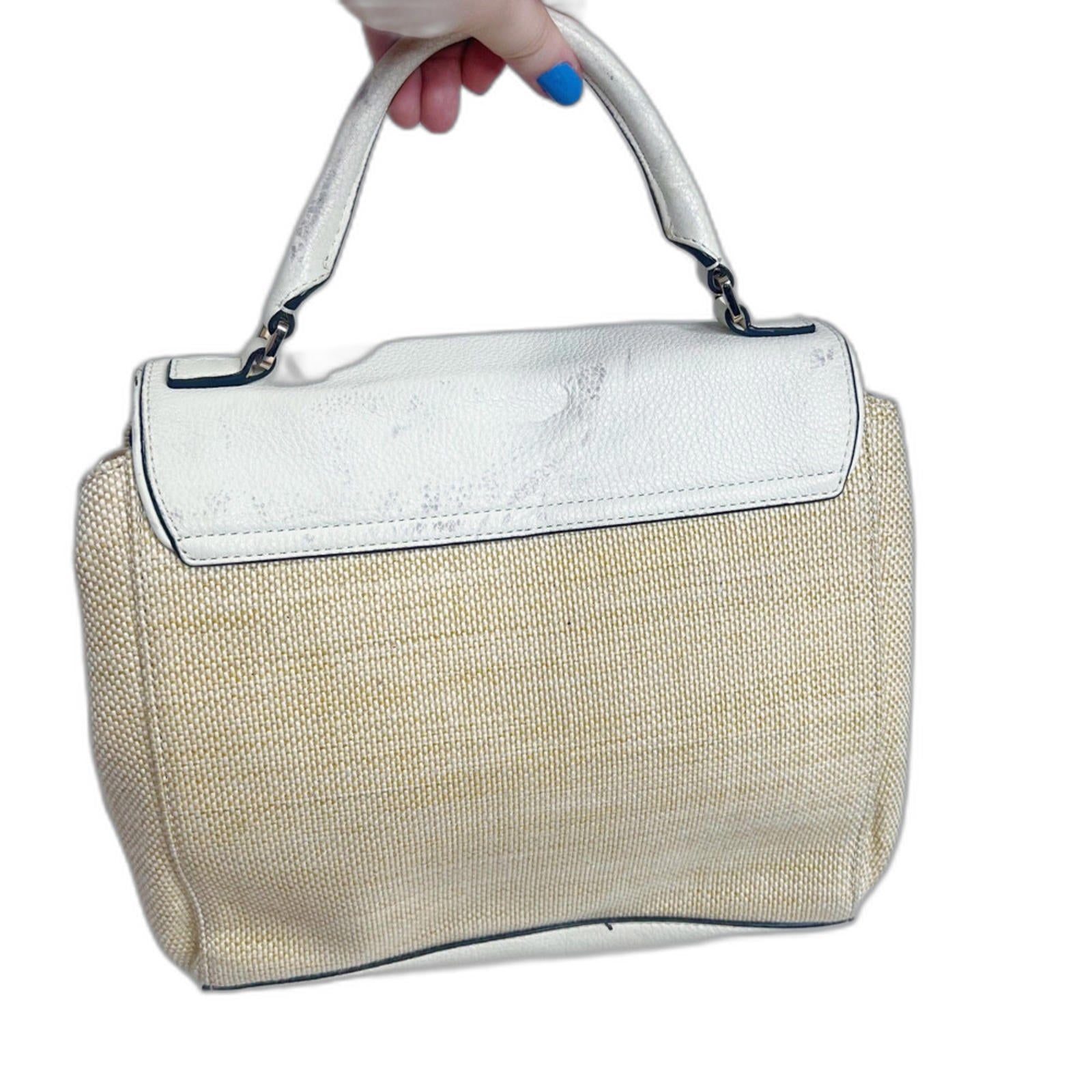 Kate Spade Laurel Wesley Place Convertible Satchel Tan Woven White Leather
