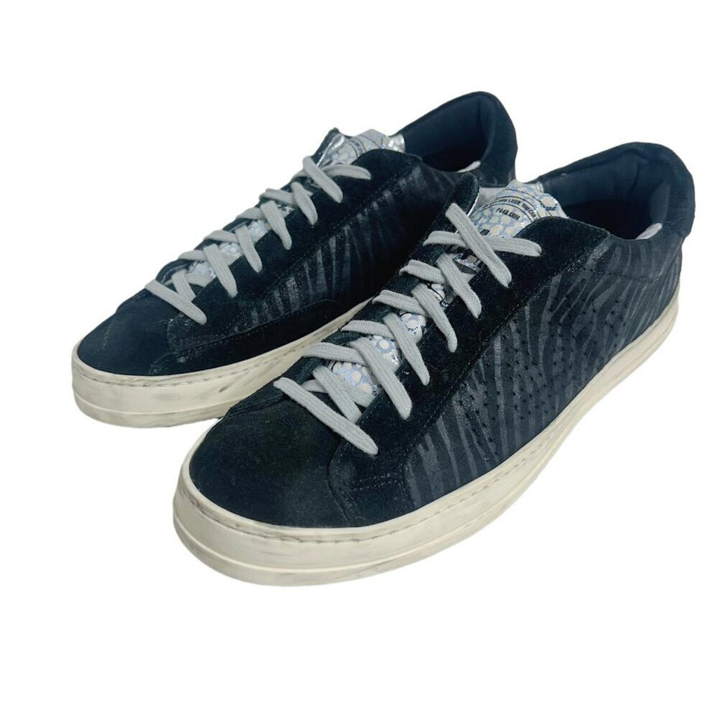 P448 John Black Zebra Print Metallic Suede Leather Low Rise Sneakers Size 9 10