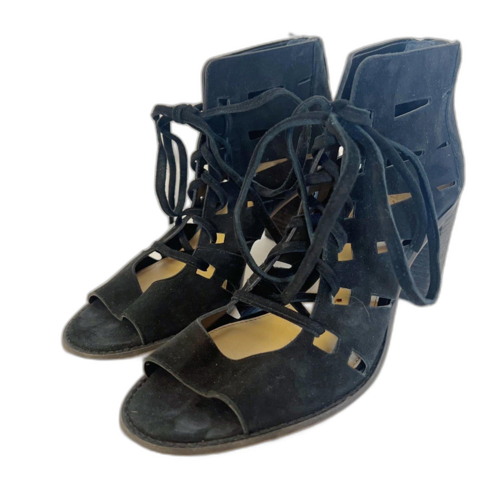 Vince Camuto Tressa Black Suede Lace Up Sandal Bootie Heeled Size 10