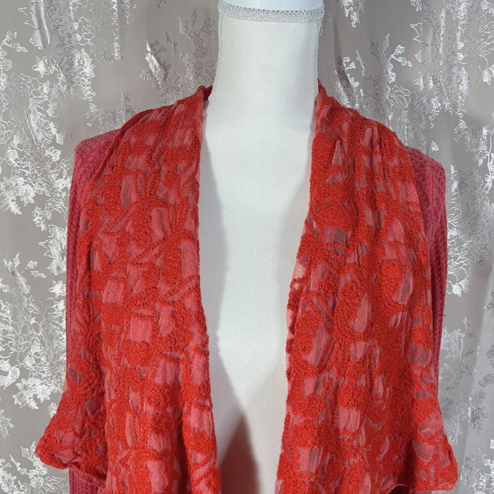 Aratta Silent Journey Waterfall Waffle Knit Open Cardigan Beading Boho Size M