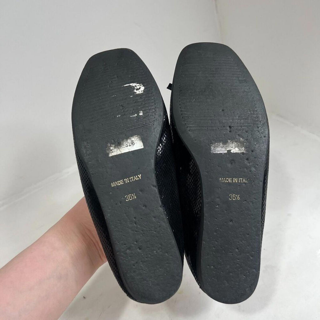 Anyi Lu Harmony Peep Toe Ballet Flat Black Snakeskin Leather Size 36.5 EU 6.5 US