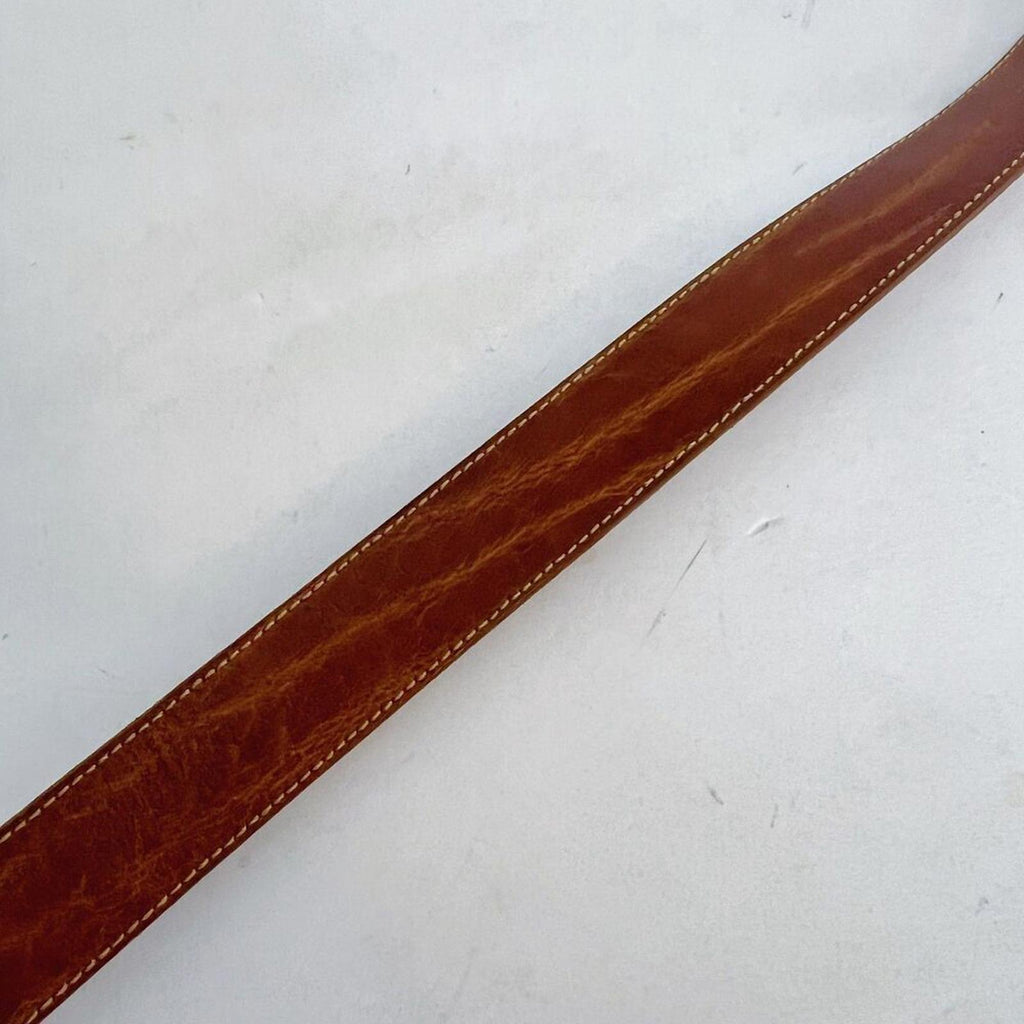 Pierre Cardin Vintage Cognac Brown Leather Skinny Belt Gold Hardware Size 34