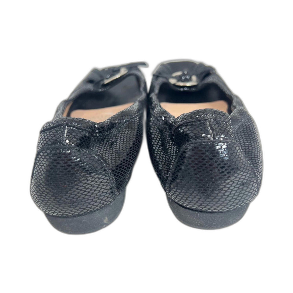 Anyi Lu Harmony Peep Toe Ballet Flat Black Snakeskin Leather Size 36.5 EU 6.5 US