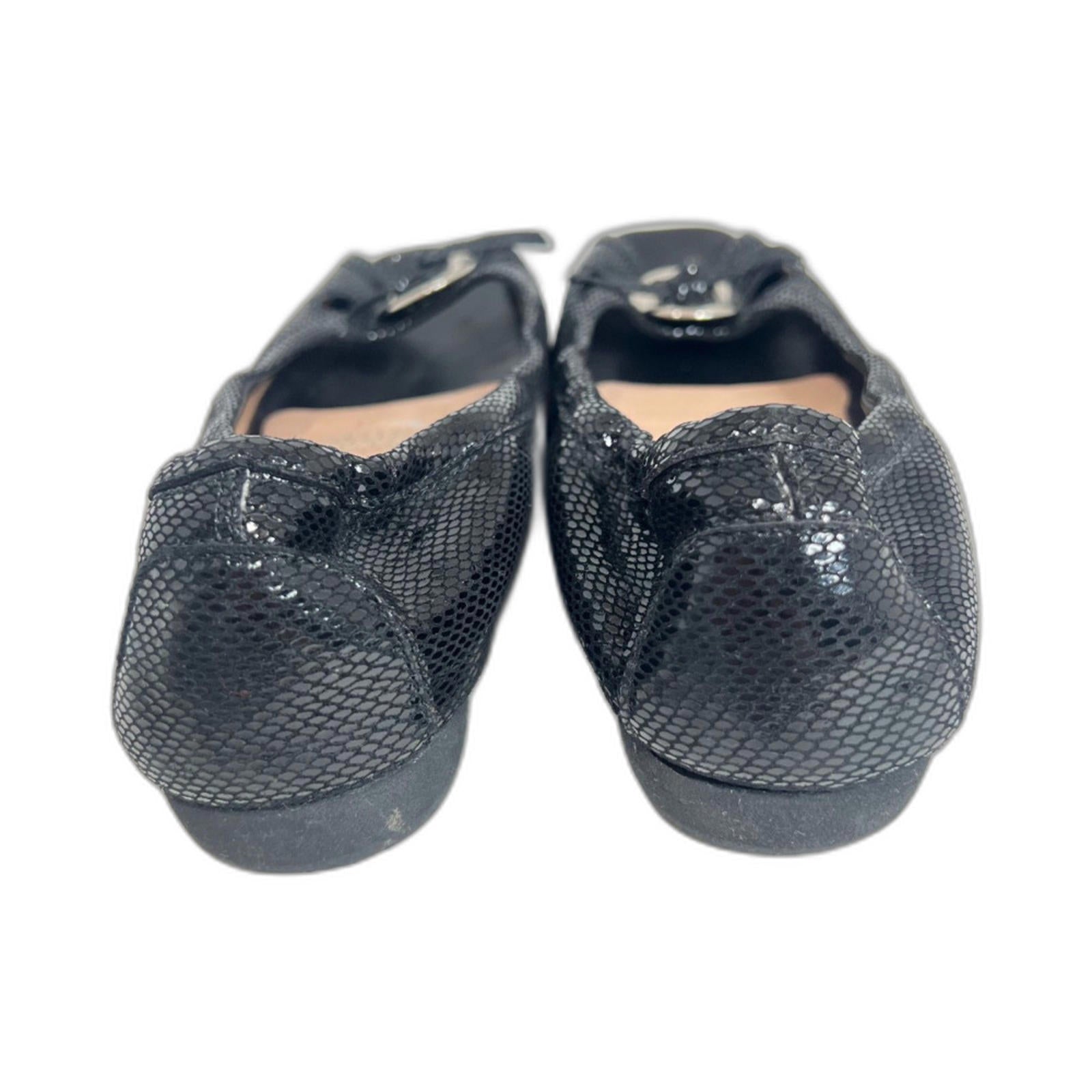 Anyi Lu Harmony Peep Toe Ballet Flat Black Snakeskin Leather Size 36.5 EU 6.5 US