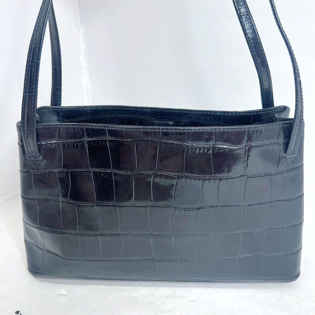Vintage Monsac Black Crocodile Embossed Leather Shoulder Bag Purse