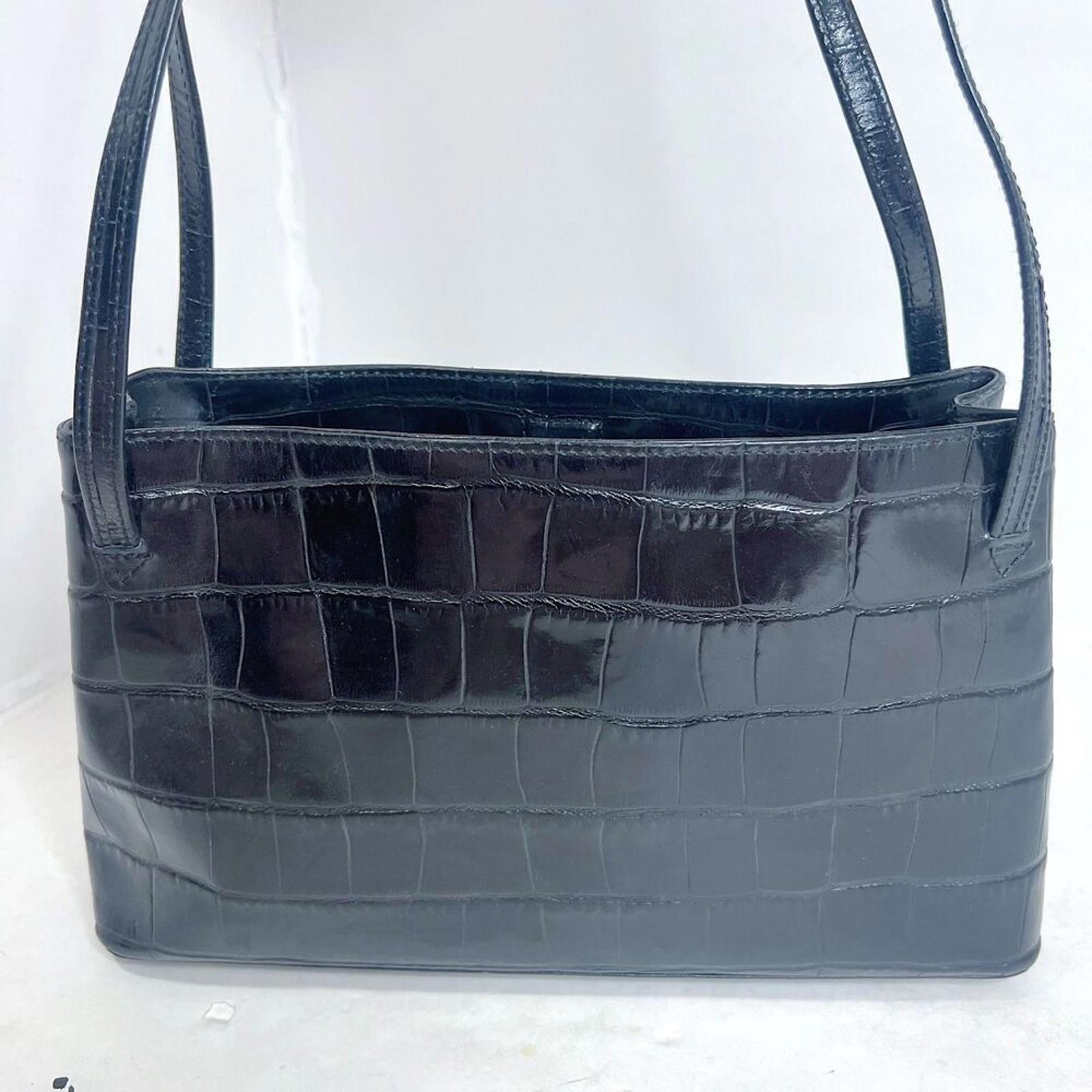 Vintage Monsac Black Crocodile Embossed Leather Shoulder Bag Purse
