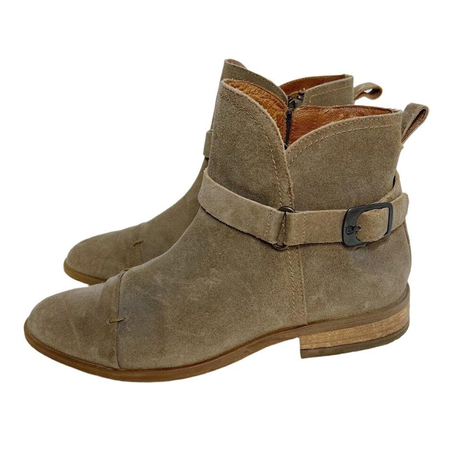 Born Deya Taupe Tan Nuback Suede Ankle Booties Boots Buckle Women's Size 8.5