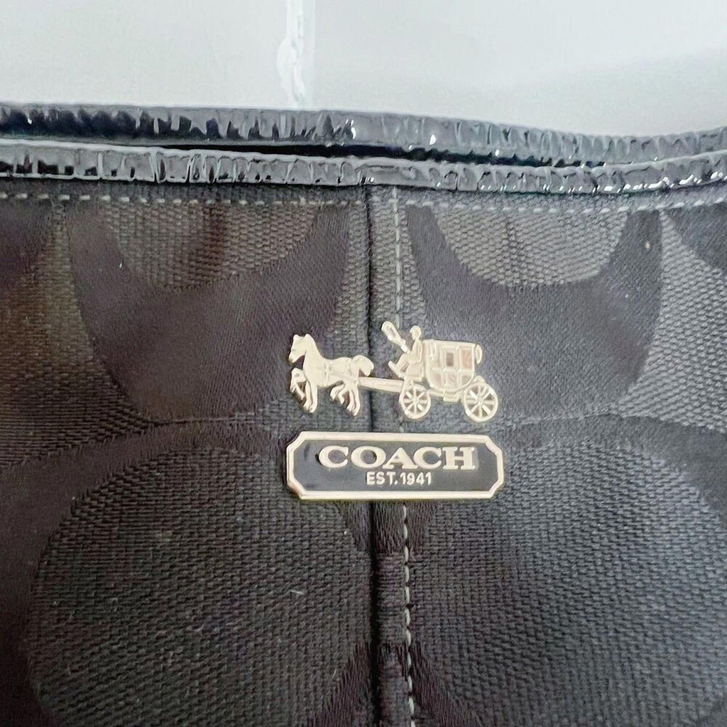 Coach Katarina Black Signature Monogram Hobo Bag Patent Leather Shoulder Bag