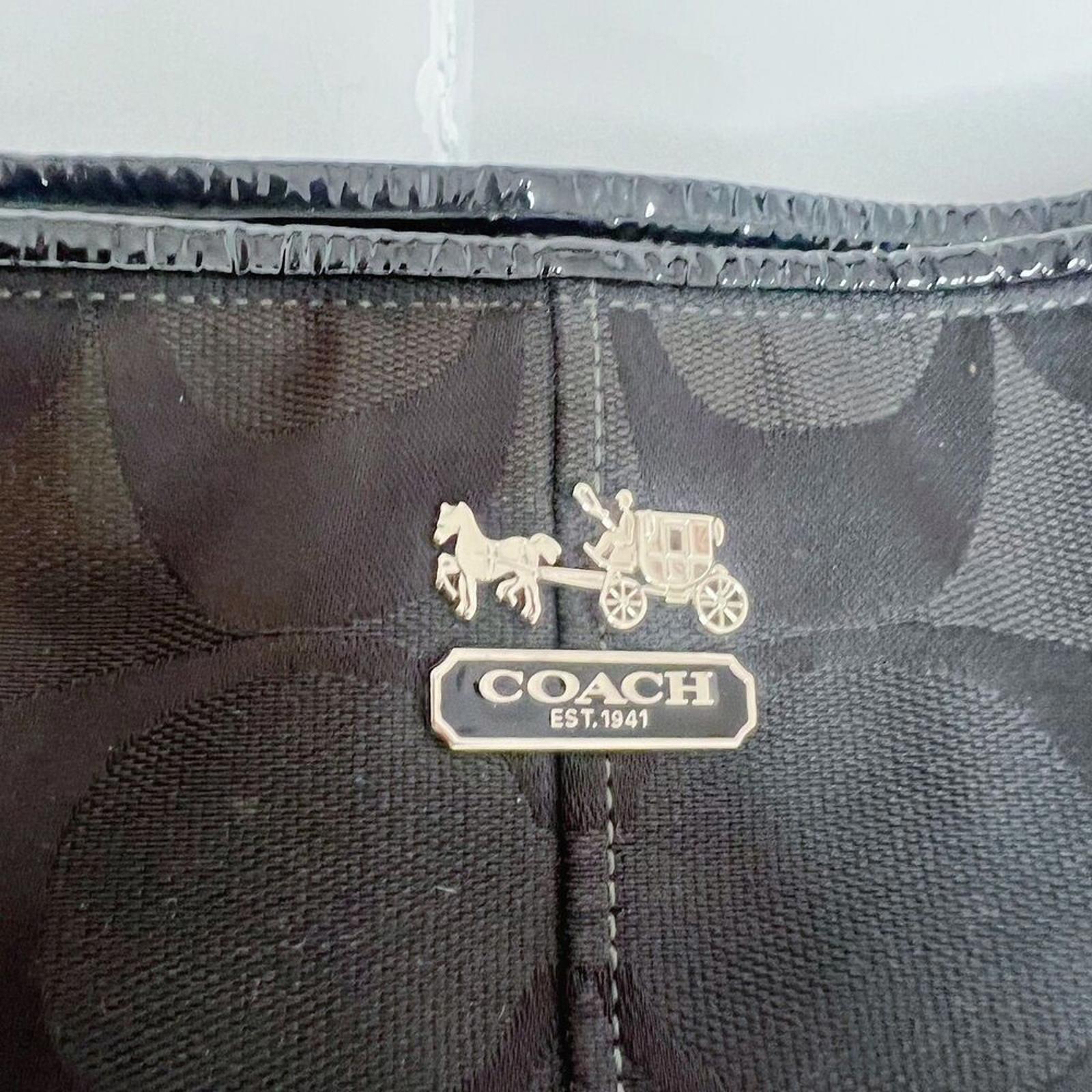 Coach Katarina Black Signature Monogram Hobo Bag Patent Leather Shoulder Bag