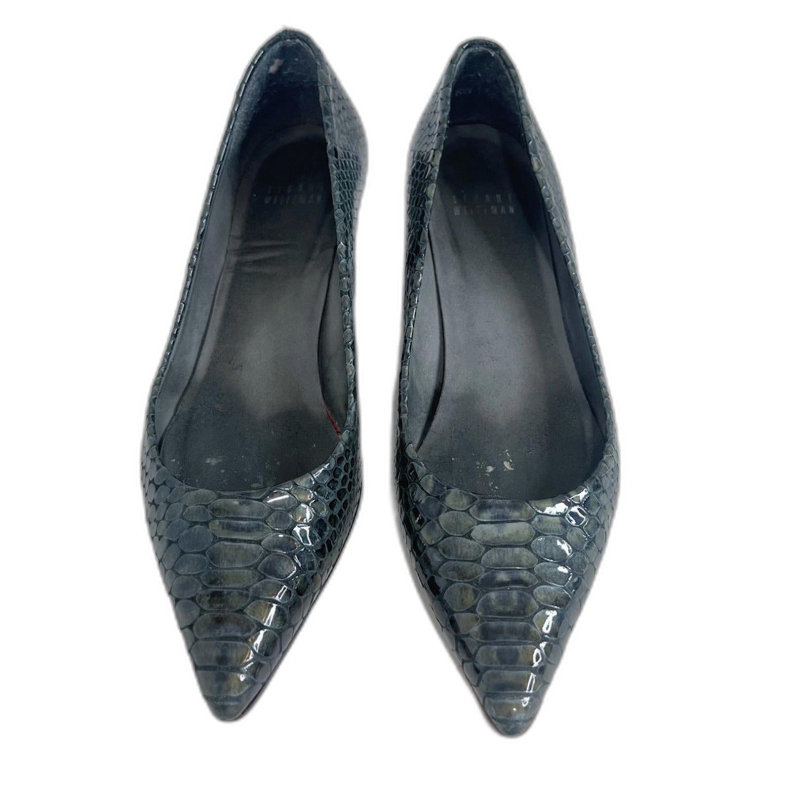 y2k Stuart Weitzman Grey Python Snakeprint Leather Pointed Toe Heels Size 8.5