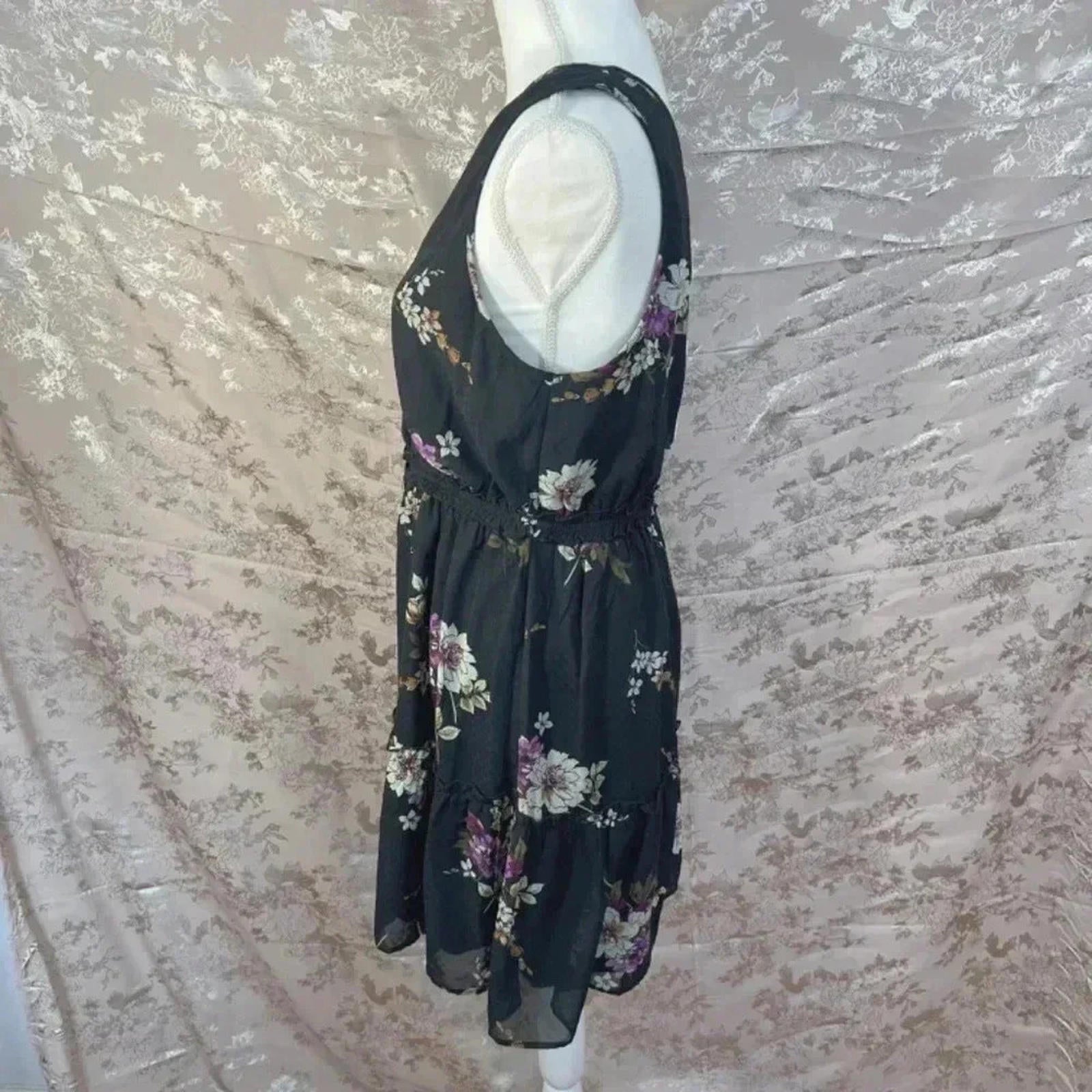 NWT Speechless Black Chiffon Dress Purple Flowers Size XL