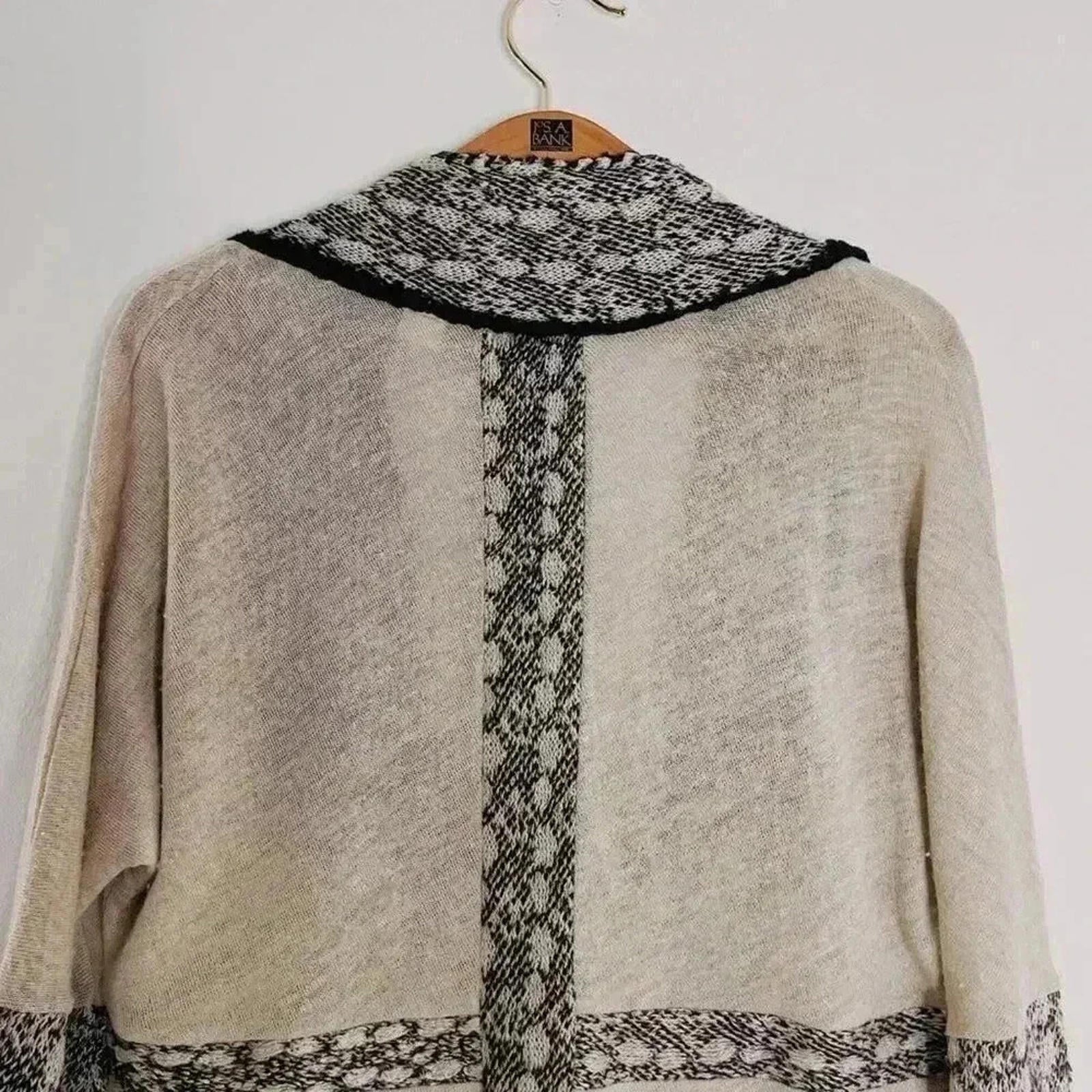 Anthropologie Sleeping on Snow Oatmeal Black Embroidered Knit Cardigan Size S