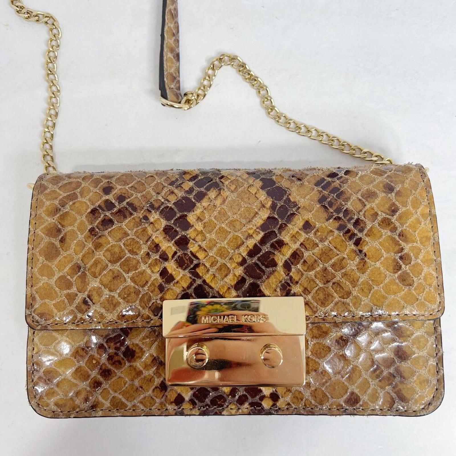 Michael Kors Snakeskin Brown Tan Snake Print Embossed Leather Crossbody Bag