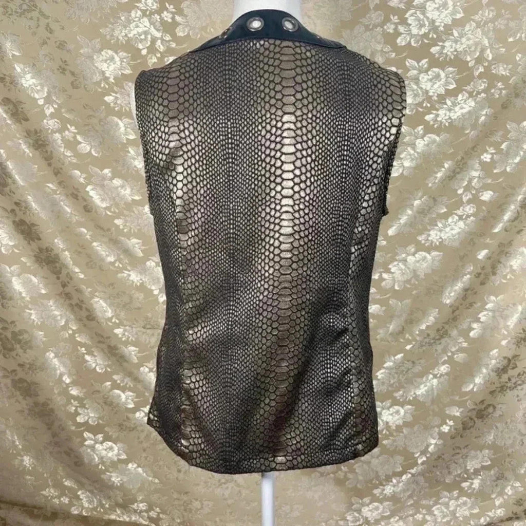 Vintage Ami Snakeprint Faux Leather Vest With Rivets Size M Punk Alternative